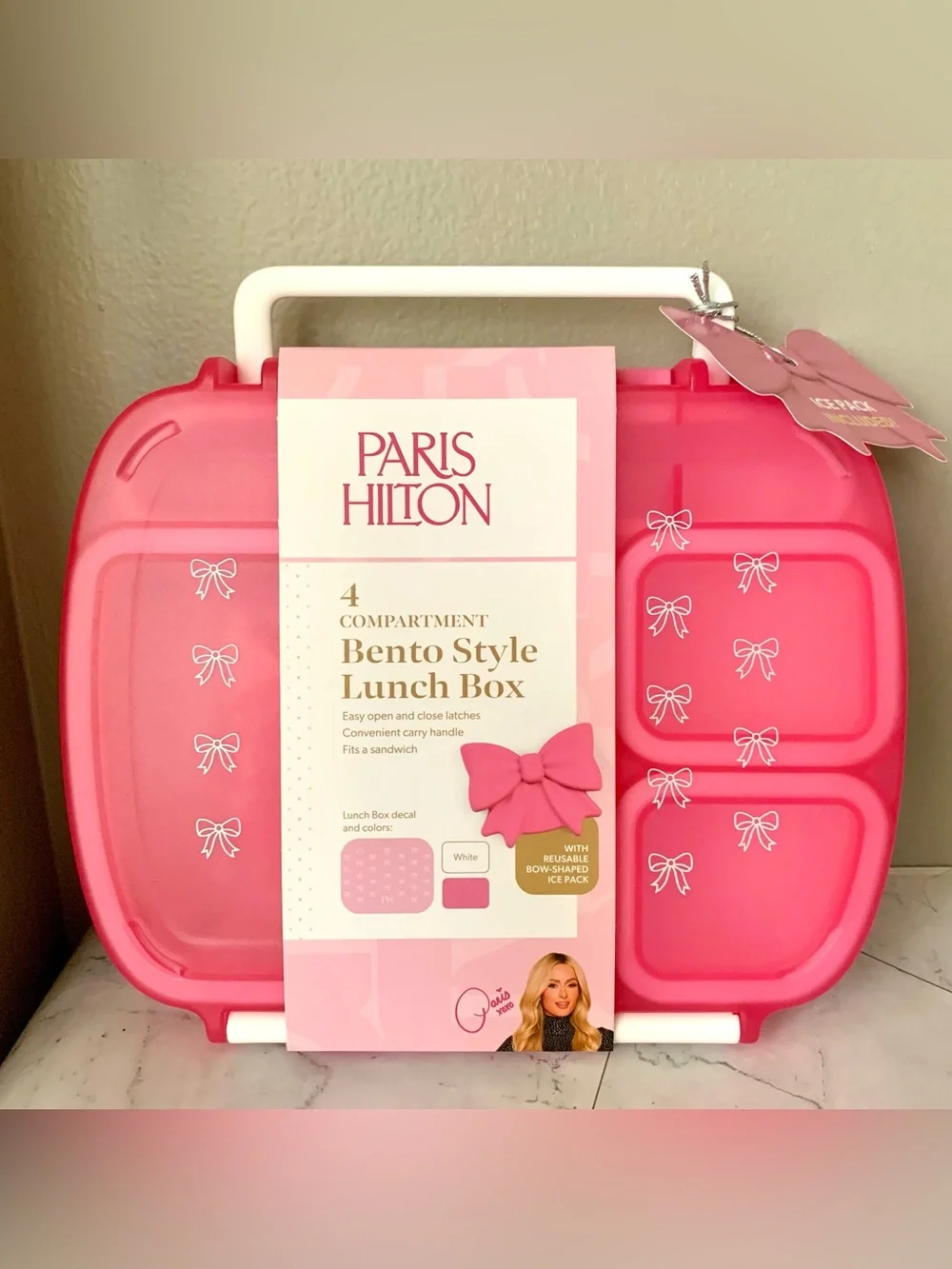 Paris Hilton Bow Bento style Lunch Box WITH REUSABLE BOW-SHAPED ICE PACK